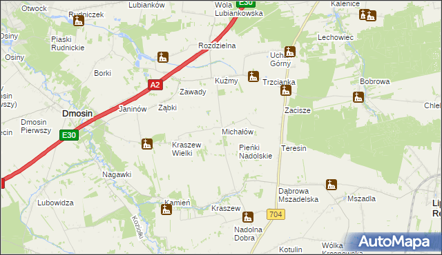 mapa Michałów gmina Dmosin, Michałów gmina Dmosin na mapie Targeo