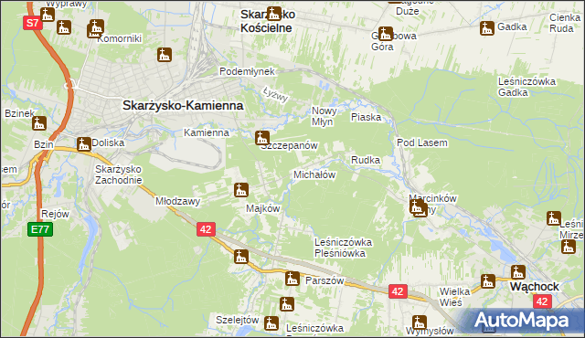 mapa Michałów gmina Skarżysko Kościelne, Michałów gmina Skarżysko Kościelne na mapie Targeo