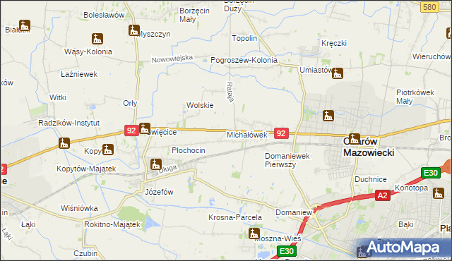 mapa Michałówek gmina Ożarów Mazowiecki, Michałówek gmina Ożarów Mazowiecki na mapie Targeo