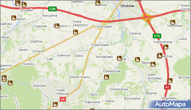 mapa Michałówek gmina Stryków, Michałówek gmina Stryków na mapie Targeo