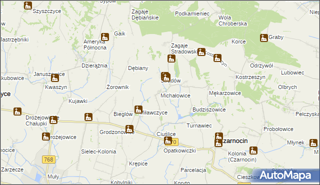 mapa Michałowice gmina Czarnocin, Michałowice gmina Czarnocin na mapie Targeo