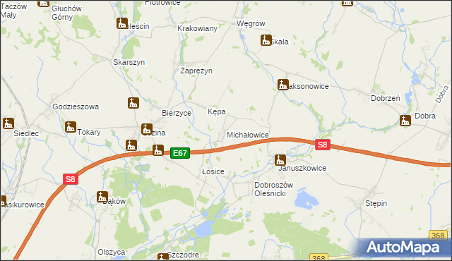 mapa Michałowice gmina Długołęka, Michałowice gmina Długołęka na mapie Targeo