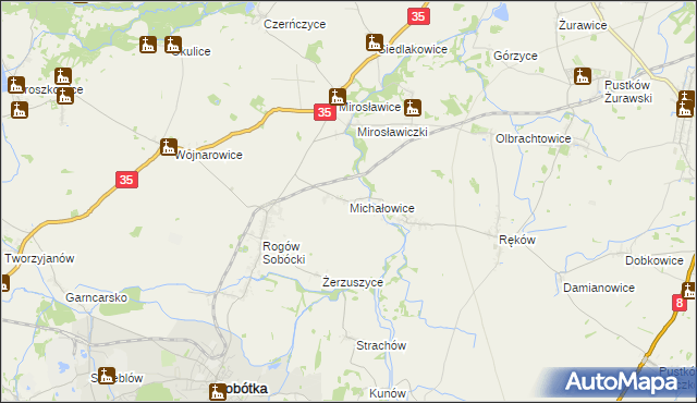 mapa Michałowice gmina Sobótka, Michałowice gmina Sobótka na mapie Targeo