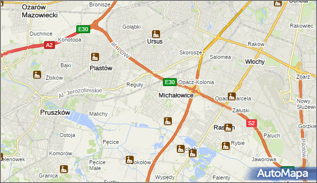 mapa Michałowice powiat pruszkowski, Michałowice powiat pruszkowski na mapie Targeo