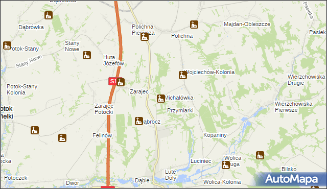 mapa Michałówka gmina Modliborzyce, Michałówka gmina Modliborzyce na mapie Targeo