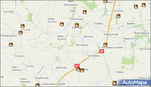 mapa Michałowo gmina Naruszewo, Michałowo gmina Naruszewo na mapie Targeo