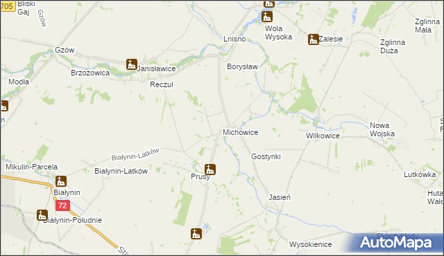 mapa Michowice gmina Głuchów, Michowice gmina Głuchów na mapie Targeo