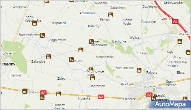 mapa Miechowice gmina Brześć Kujawski, Miechowice gmina Brześć Kujawski na mapie Targeo