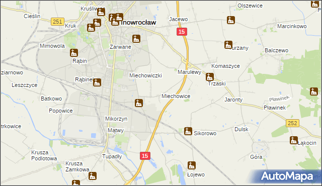 mapa Miechowice gmina Inowrocław, Miechowice gmina Inowrocław na mapie Targeo
