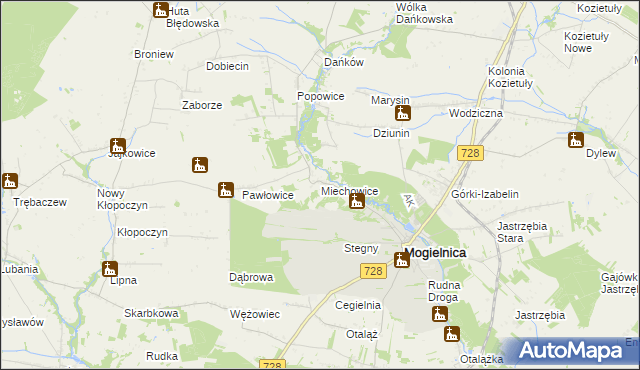 mapa Miechowice gmina Mogielnica, Miechowice gmina Mogielnica na mapie Targeo