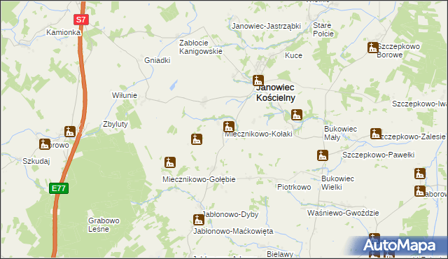 mapa Miecznikowo-Kołaki, Miecznikowo-Kołaki na mapie Targeo