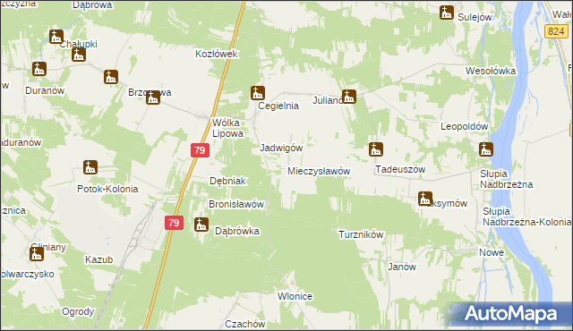 mapa Mieczysławów gmina Tarłów, Mieczysławów gmina Tarłów na mapie Targeo