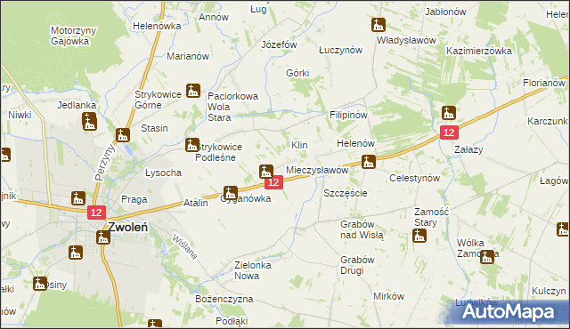 mapa Mieczysławów gmina Zwoleń, Mieczysławów gmina Zwoleń na mapie Targeo