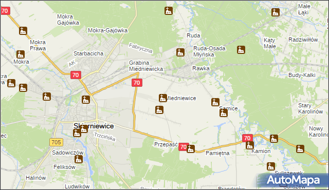 mapa Miedniewice gmina Skierniewice, Miedniewice gmina Skierniewice na mapie Targeo