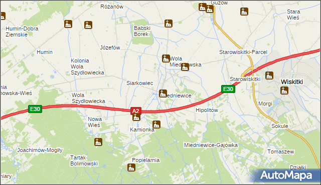 mapa Miedniewice gmina Wiskitki, Miedniewice gmina Wiskitki na mapie Targeo