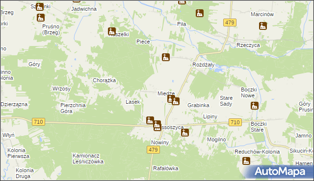 mapa Miedze, Miedze na mapie Targeo