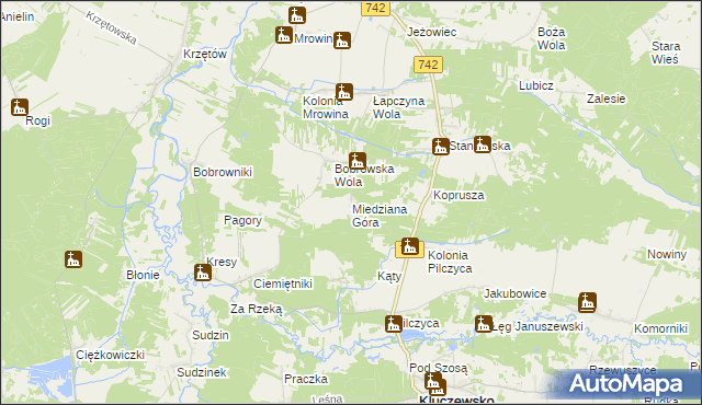 mapa Miedziana Góra gmina Kluczewsko, Miedziana Góra gmina Kluczewsko na mapie Targeo