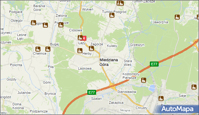 mapa Miedziana Góra powiat kielecki, Miedziana Góra powiat kielecki na mapie Targeo