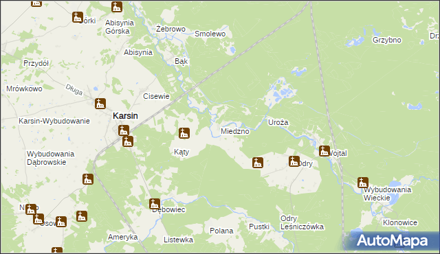 mapa Miedzno gmina Karsin, Miedzno gmina Karsin na mapie Targeo