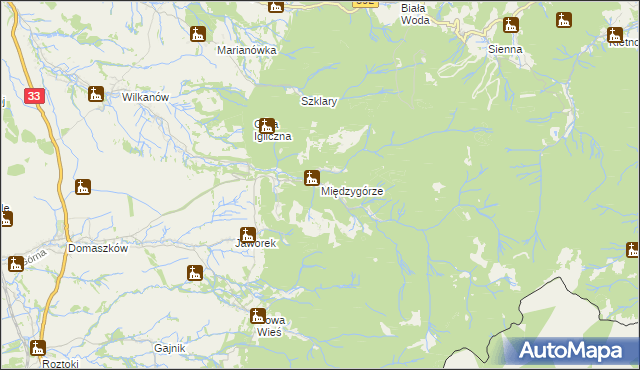 mapa Międzygórze gmina Bystrzyca Kłodzka, Międzygórze gmina Bystrzyca Kłodzka na mapie Targeo