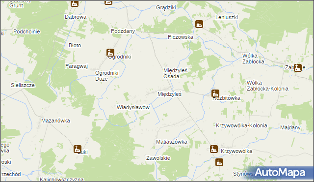 mapa Międzyleś gmina Tuczna, Międzyleś gmina Tuczna na mapie Targeo