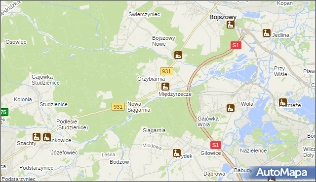 mapa Międzyrzecze gmina Bojszowy, Międzyrzecze gmina Bojszowy na mapie Targeo