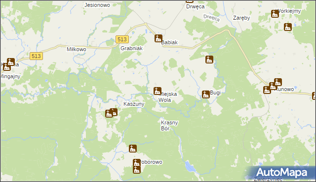 mapa Miejska Wola gmina Lidzbark Warmiński, Miejska Wola gmina Lidzbark Warmiński na mapie Targeo