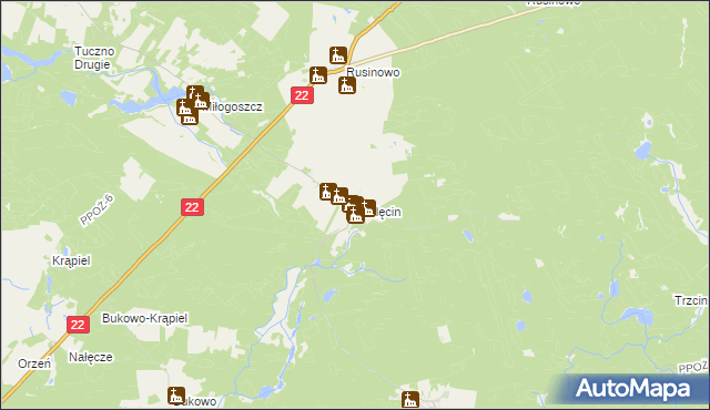 mapa Mielęcin gmina Człopa, Mielęcin gmina Człopa na mapie Targeo