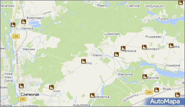 mapa Mielno gmina Czerwonak, Mielno gmina Czerwonak na mapie Targeo