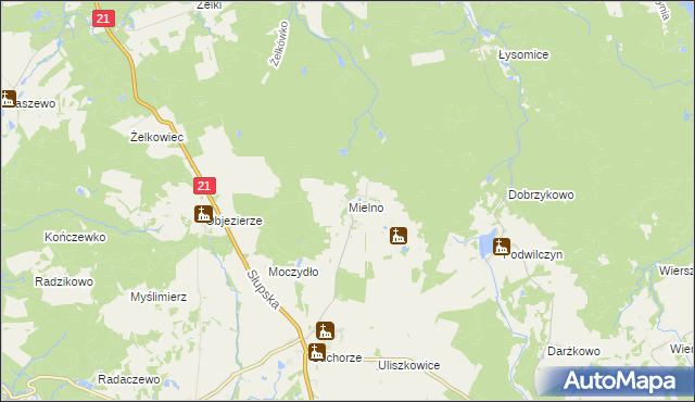 mapa Mielno gmina Dębnica Kaszubska, Mielno gmina Dębnica Kaszubska na mapie Targeo