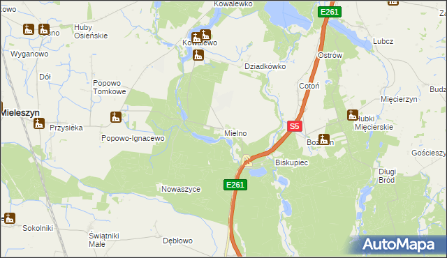 mapa Mielno gmina Mieleszyn, Mielno gmina Mieleszyn na mapie Targeo