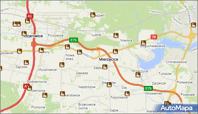 mapa Mierzęcice, Mierzęcice na mapie Targeo