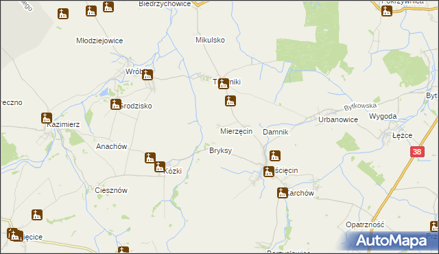 mapa Mierzęcin gmina Pawłowiczki, Mierzęcin gmina Pawłowiczki na mapie Targeo