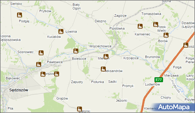 mapa Mierzyn gmina Sędziszów, Mierzyn gmina Sędziszów na mapie Targeo