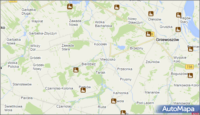 mapa Mieścisko gmina Gniewoszów, Mieścisko gmina Gniewoszów na mapie Targeo