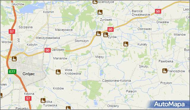 mapa Mięsy, Mięsy na mapie Targeo