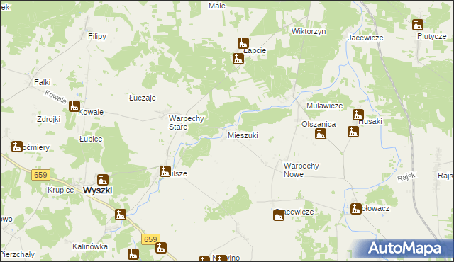 mapa Mieszuki, Mieszuki na mapie Targeo