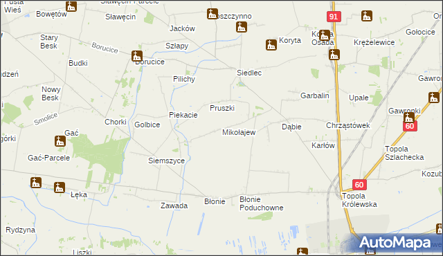 mapa Mikołajew gmina Łęczyca, Mikołajew gmina Łęczyca na mapie Targeo