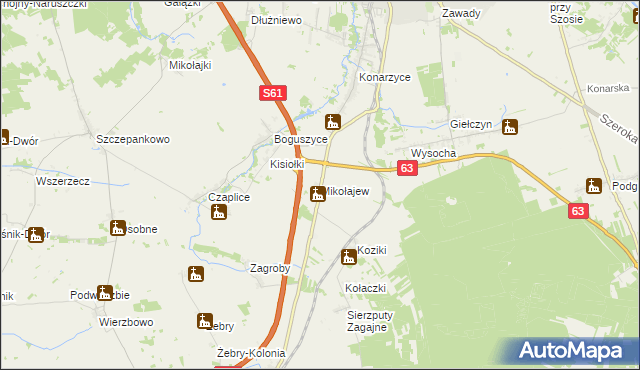 mapa Mikołajew gmina Łomża, Mikołajew gmina Łomża na mapie Targeo