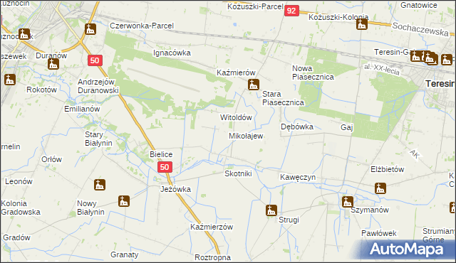 mapa Mikołajew gmina Teresin, Mikołajew gmina Teresin na mapie Targeo