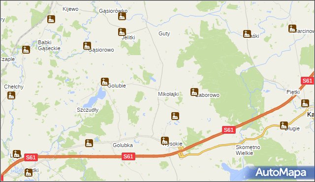 mapa Mikołajki gmina Kalinowo, Mikołajki gmina Kalinowo na mapie Targeo