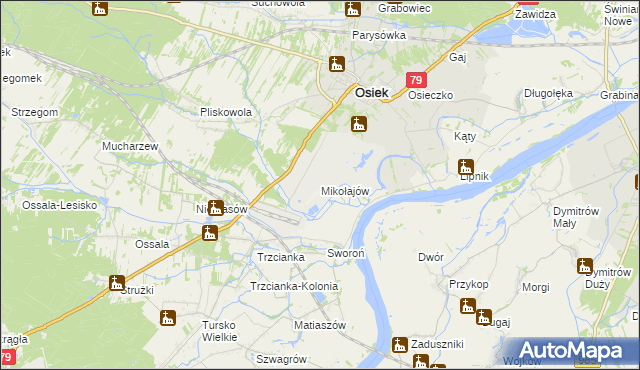 mapa Mikołajów gmina Osiek, Mikołajów gmina Osiek na mapie Targeo