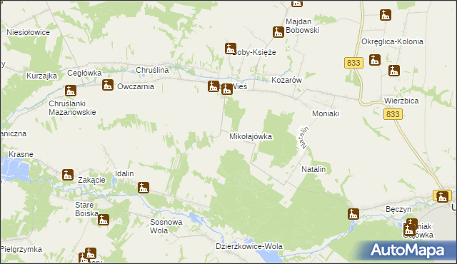 mapa Mikołajówka gmina Urzędów, Mikołajówka gmina Urzędów na mapie Targeo