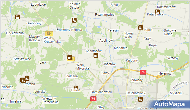 mapa Mikorzyce gmina Bełchatów, Mikorzyce gmina Bełchatów na mapie Targeo