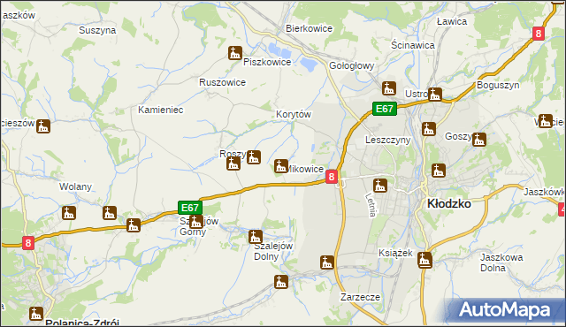 mapa Mikowice gmina Kłodzko, Mikowice gmina Kłodzko na mapie Targeo