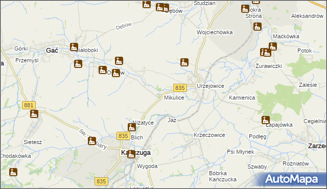 mapa Mikulice gmina Gać, Mikulice gmina Gać na mapie Targeo