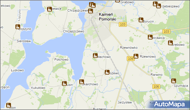 mapa Miłachowo gmina Kamień Pomorski, Miłachowo gmina Kamień Pomorski na mapie Targeo