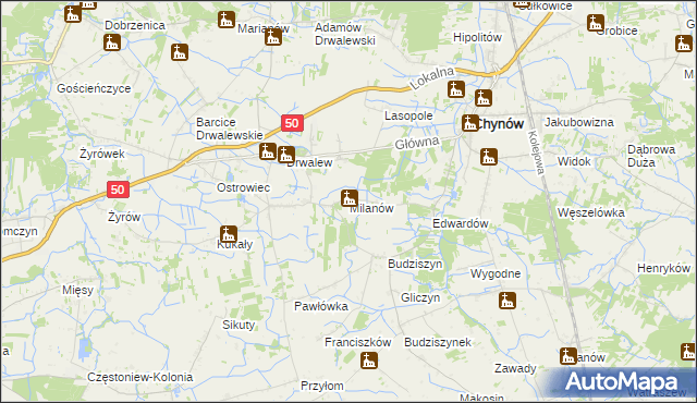 mapa Milanów gmina Chynów, Milanów gmina Chynów na mapie Targeo