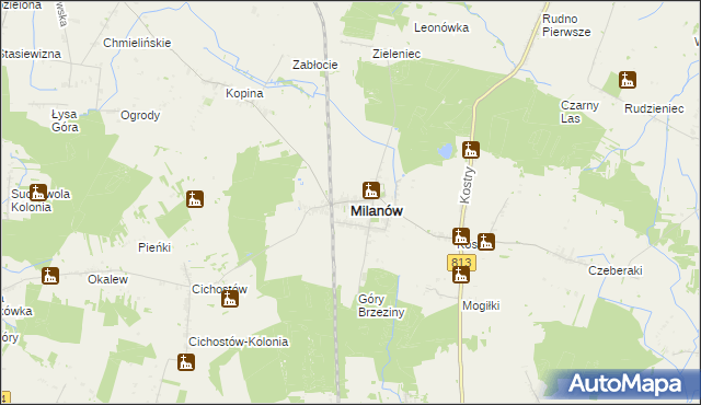 mapa Milanów powiat parczewski, Milanów powiat parczewski na mapie Targeo