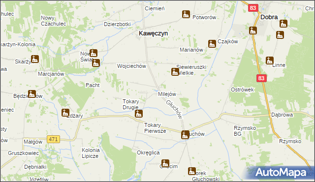 mapa Milejów gmina Kawęczyn, Milejów gmina Kawęczyn na mapie Targeo